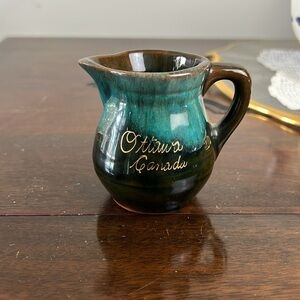 Vintage Black and Green Ceramic Mini Pitcher Ottawa